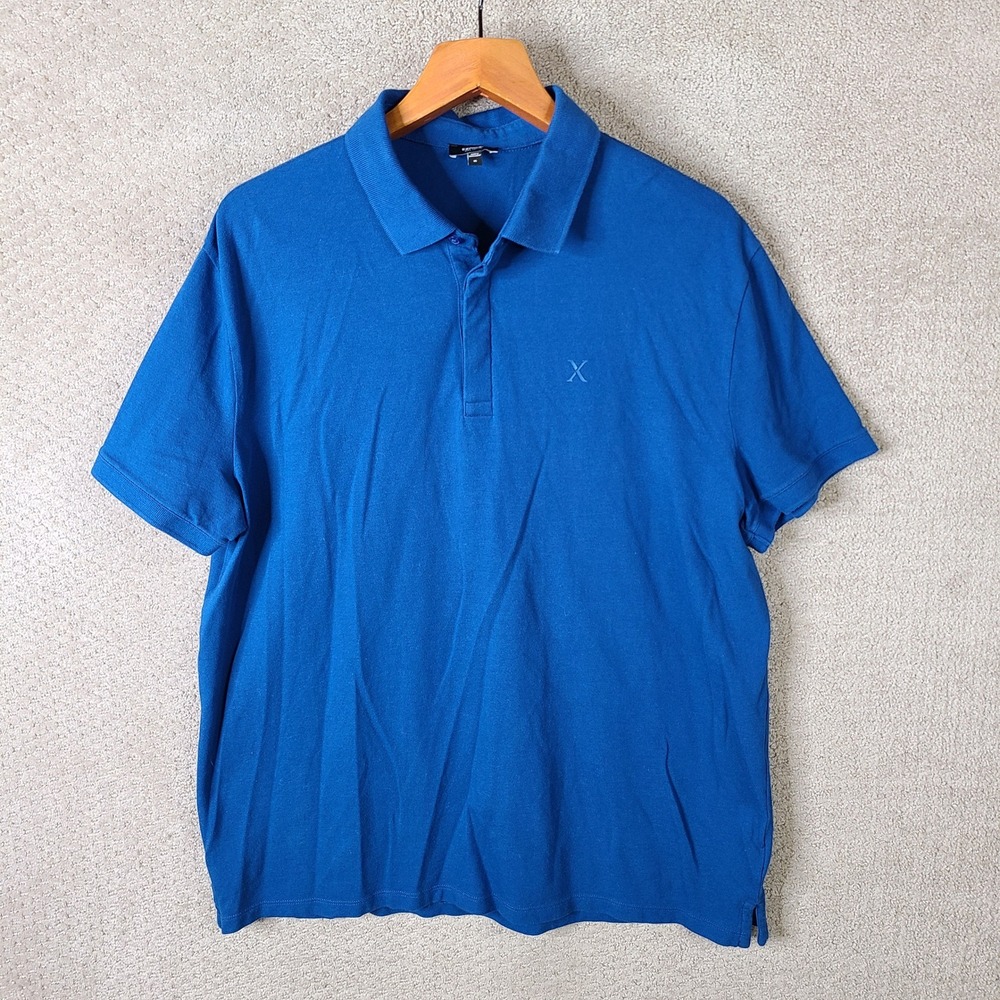 Express Shirt‎ Mens XL Blue Pima Cotton Blend Short Sleeve Polo Logo Stretch